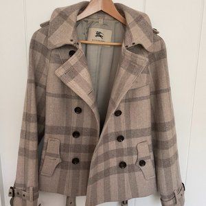 Burberry Coat - Tartan / Plaid - Wool - Taupe / Brown - Size US 8 / UK 6